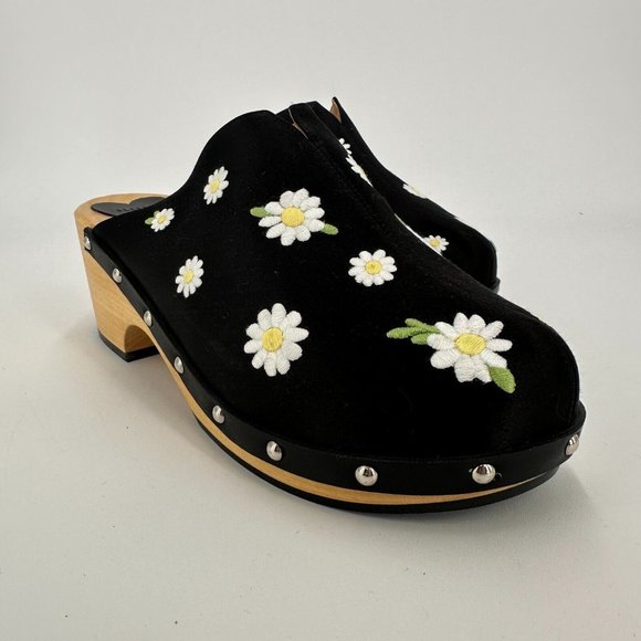 Sleeper Black Daisy Matilda Shearling Silk/Wooden Clog sz 40/US 9-9.5 NWOT NEW - Picture 5 of 10